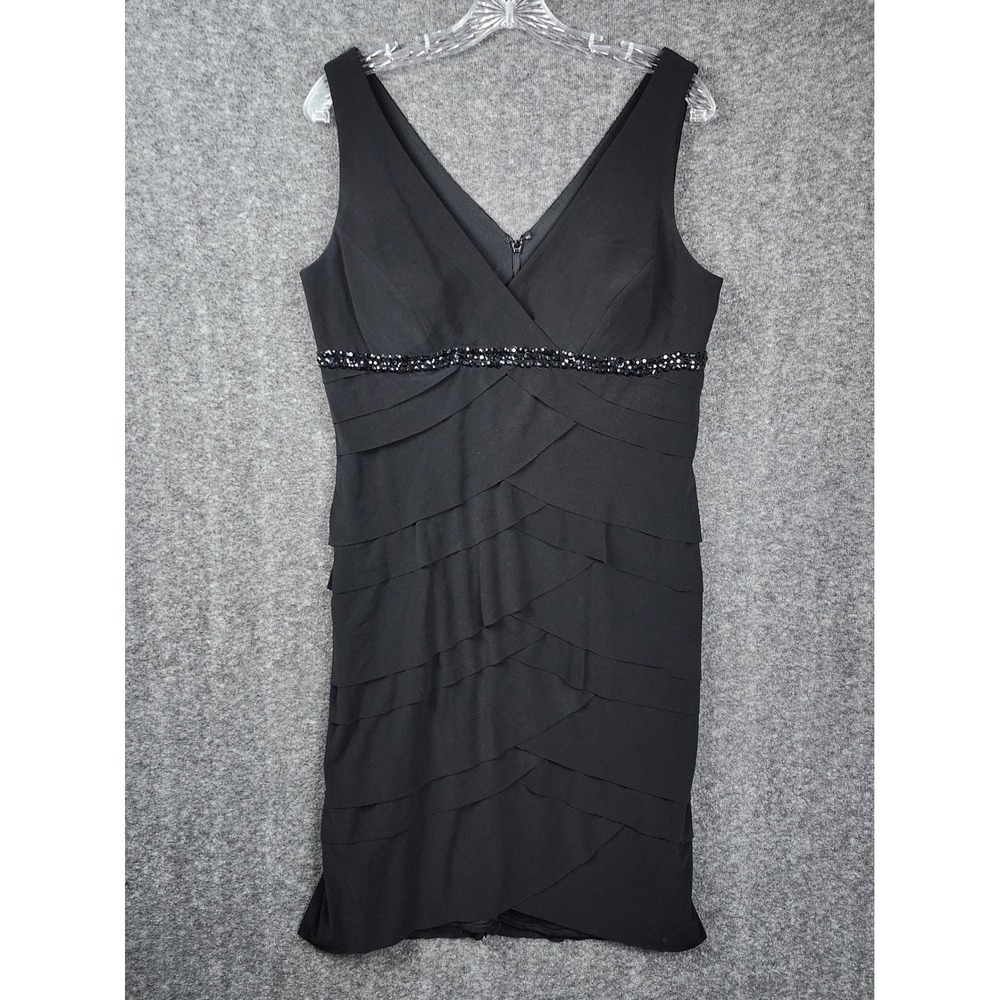 Alex Evenings‎ Cocktail Dress Women Size 10 Black Beaded Tiered V-Neck Formal